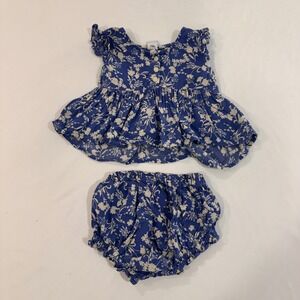 Old Navy Floral Peplum Top and Bloomers Set Baby 3-6M Blue Flutter Sleeve